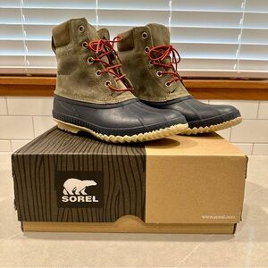 Sorel Cheyanne Lace Full Grain Boots Men’s 10.5 – Sage & Sanguin – Like New 🥾✨